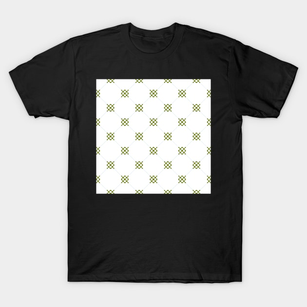 Diamond pattern on a white background with interlocking olive green motif. A simple and classy, no fuss design. T-Shirt by innerspectrum